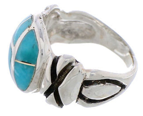 Southwest Turquoise Inlay And Sterling Silver Ring Size 6-1/4 TX39912